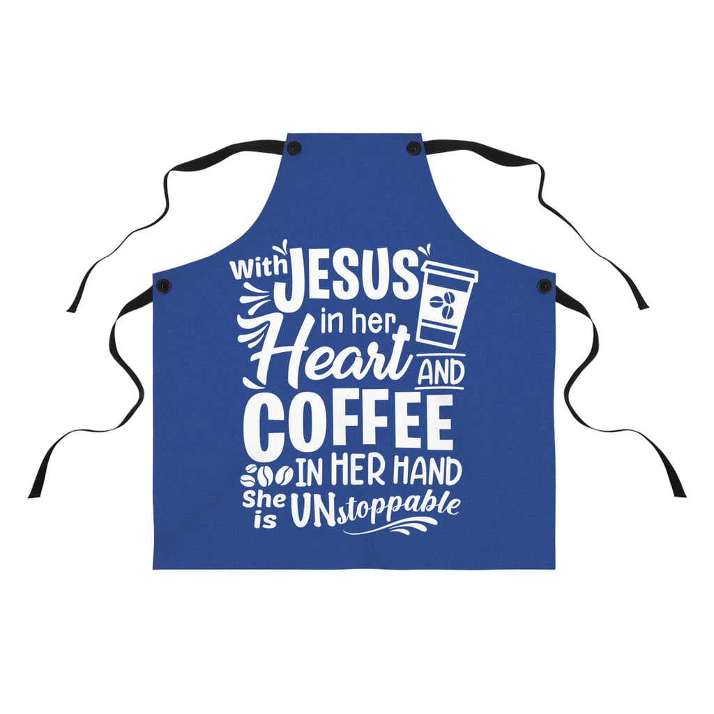 Christian Apron,  Cooking Cover, Kitchen Pinafore, Faithful BBQ Smock, Blue Jesus Coffee Chef Apron