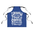 Christian Apron,  Cooking Cover, Kitchen Pinafore, Faithful BBQ Smock, Blue Jesus Coffee Chef Apron