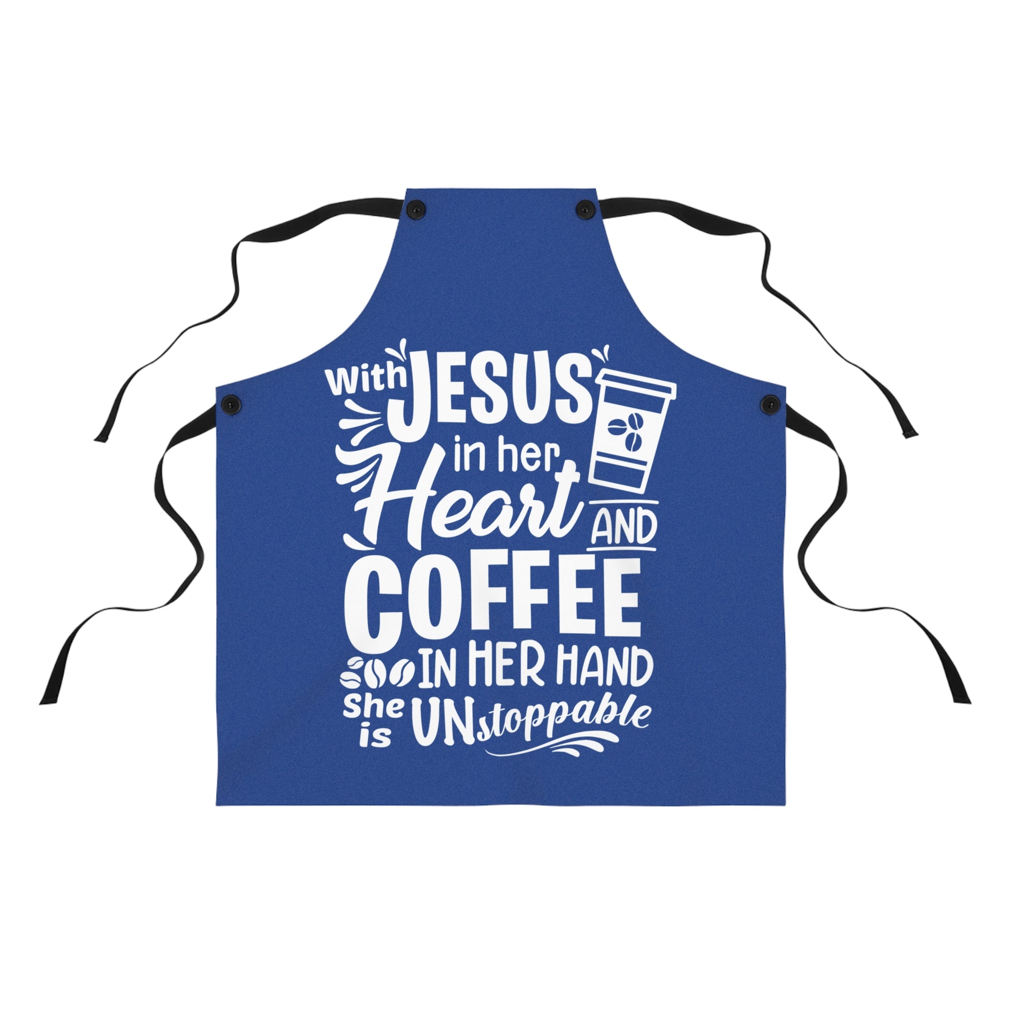 Christian Apron,  Cooking Cover, Kitchen Pinafore, Faithful BBQ Smock, Blue Jesus Coffee Chef Apron