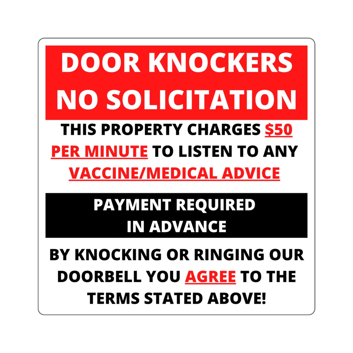 DOOR KNOCKERS BEWARE! Square Stickers  (Interior Use)