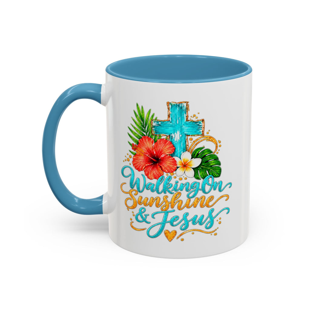 Walking on Sunshine & Jesus Coffee Mug – Floral Cross Accent Mug