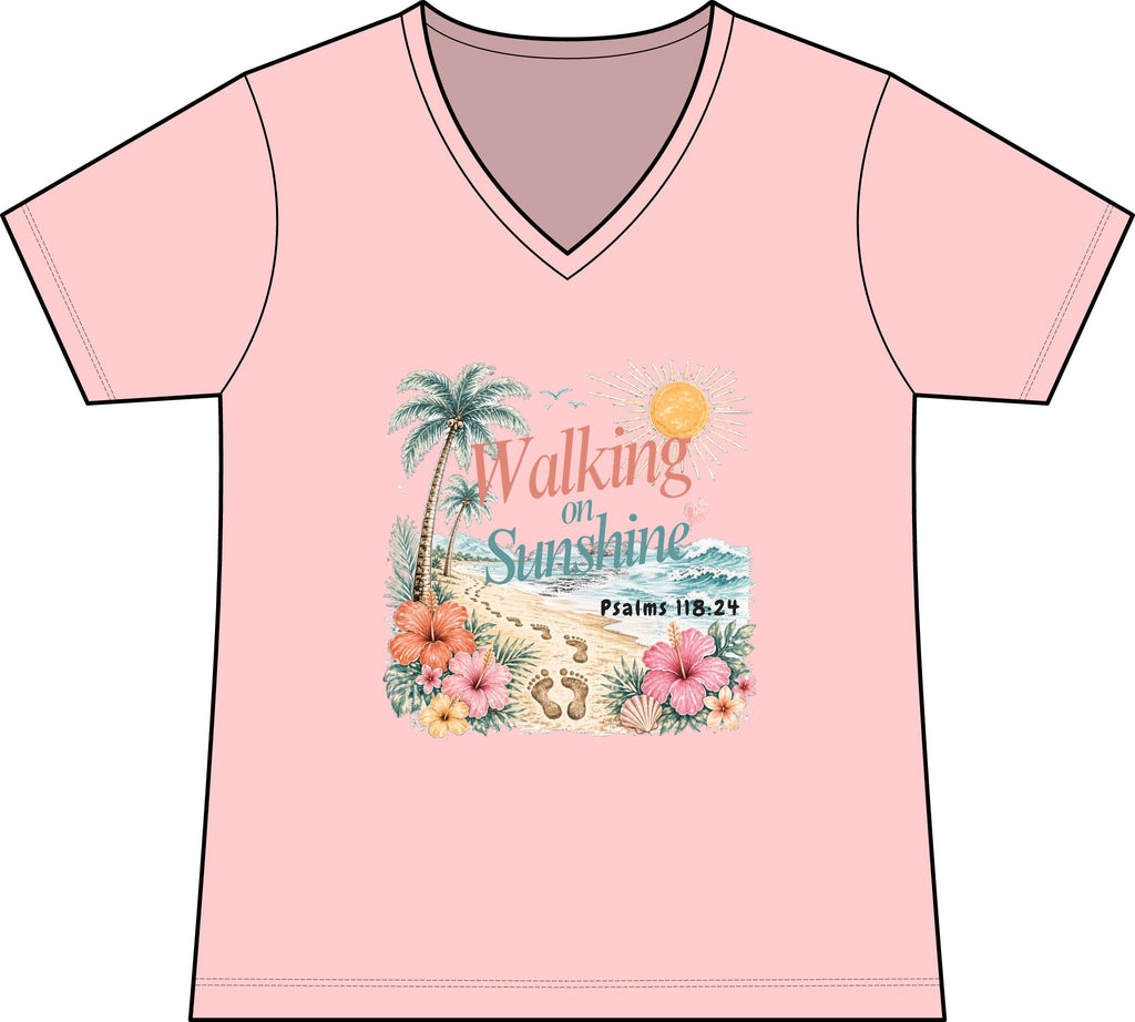 Walking on Sunshine V-Neck Tee — Tropical Floral Christian Psalm 118:24 Beach Shirt