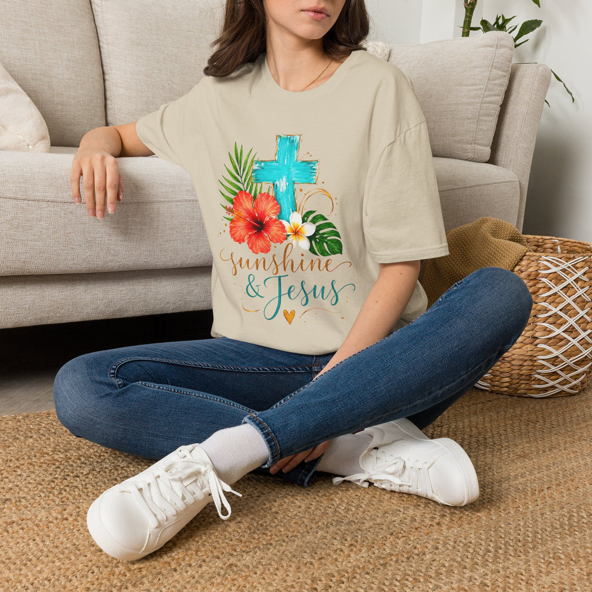 Sunshine & Jesus T-Shirt — Tropical Cross Christian Tee