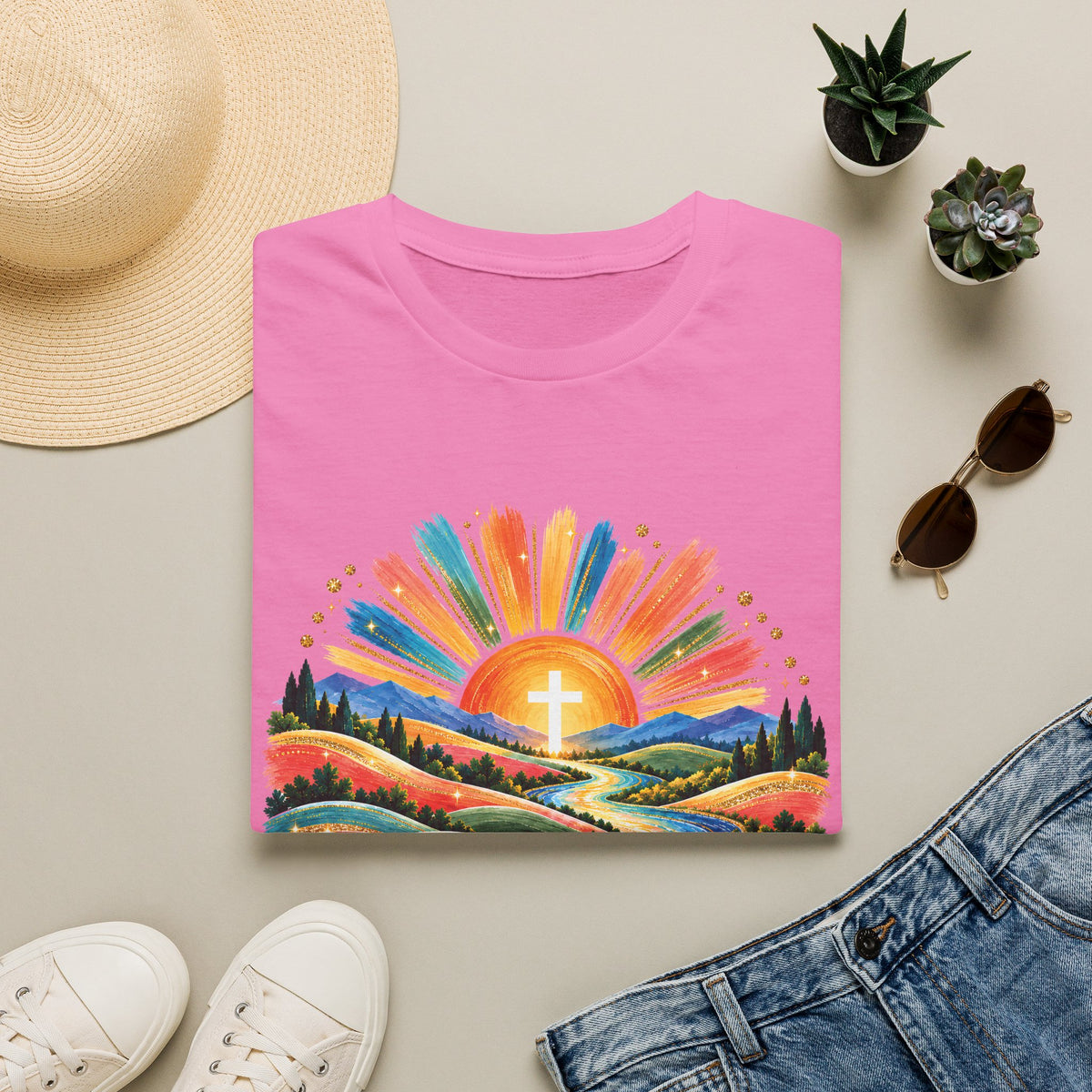 Walking On Sunshine with Lords Glory - with Lori Faith and Hope Christian Sunrise T-Shirt