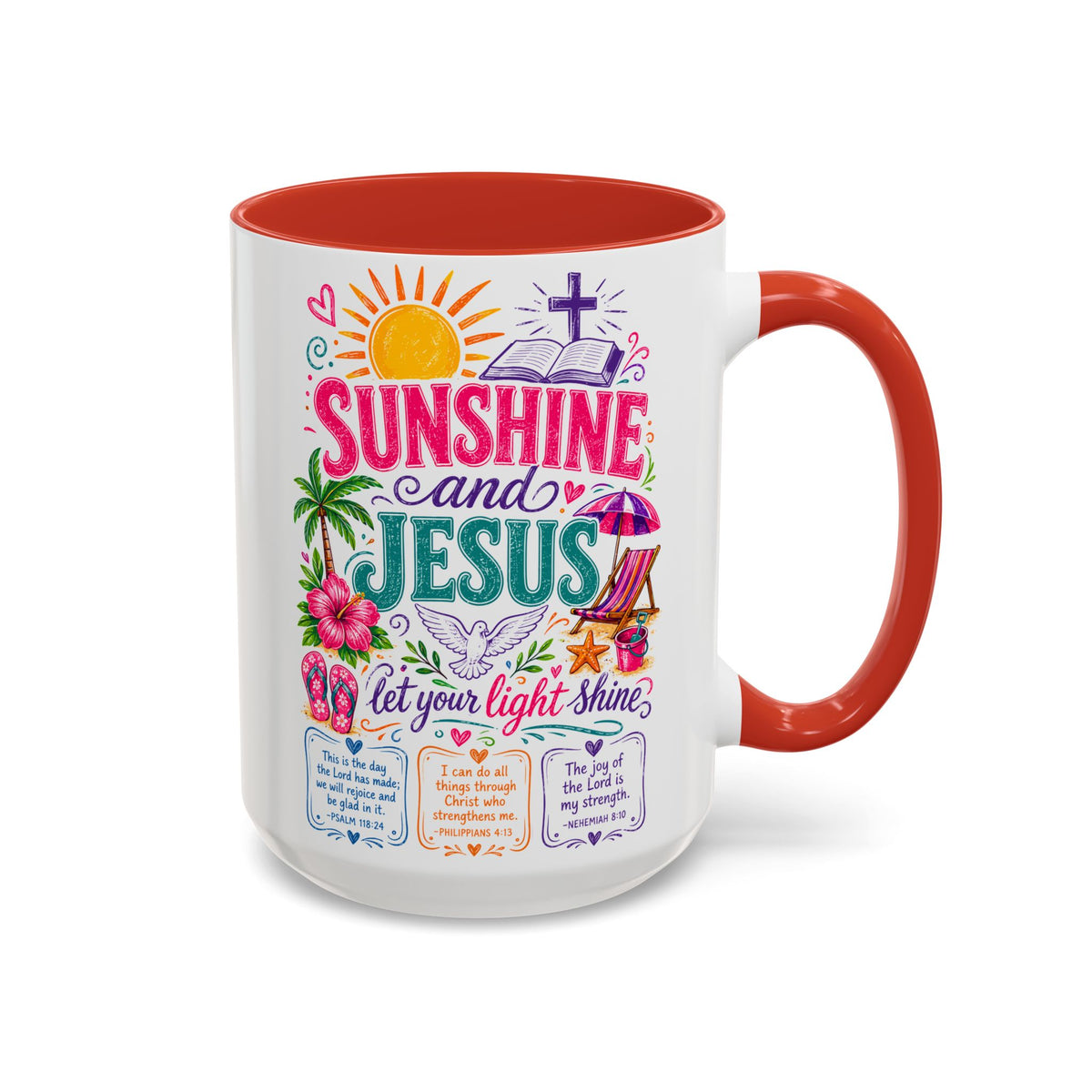 Sunshine and Jesus Coffee Mug — Faith-Inspired Beach Vibe Accent Mug (11/15oz)