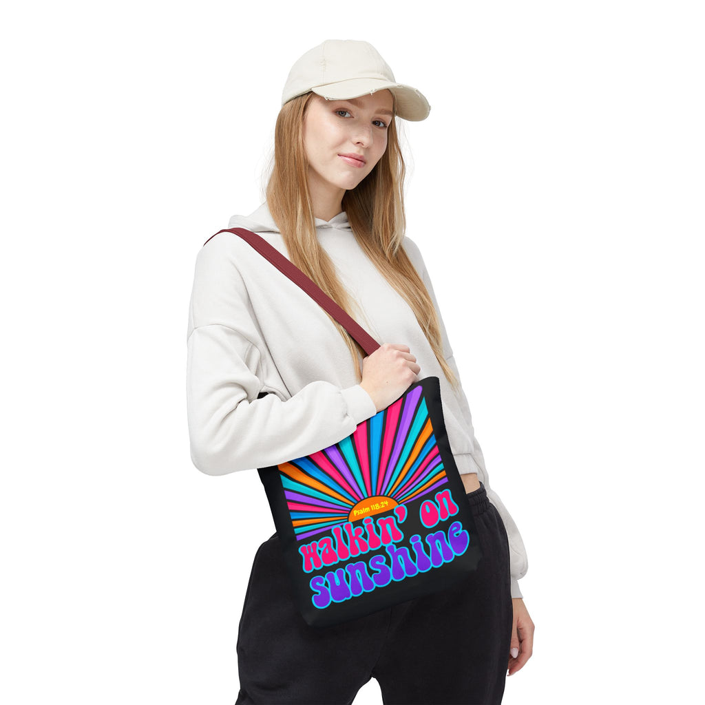 Lords Glory Sunrise Graphic Tote Bag — “Walkin' on Sunshine” Retro Psalm 118:24 Cotton AOP