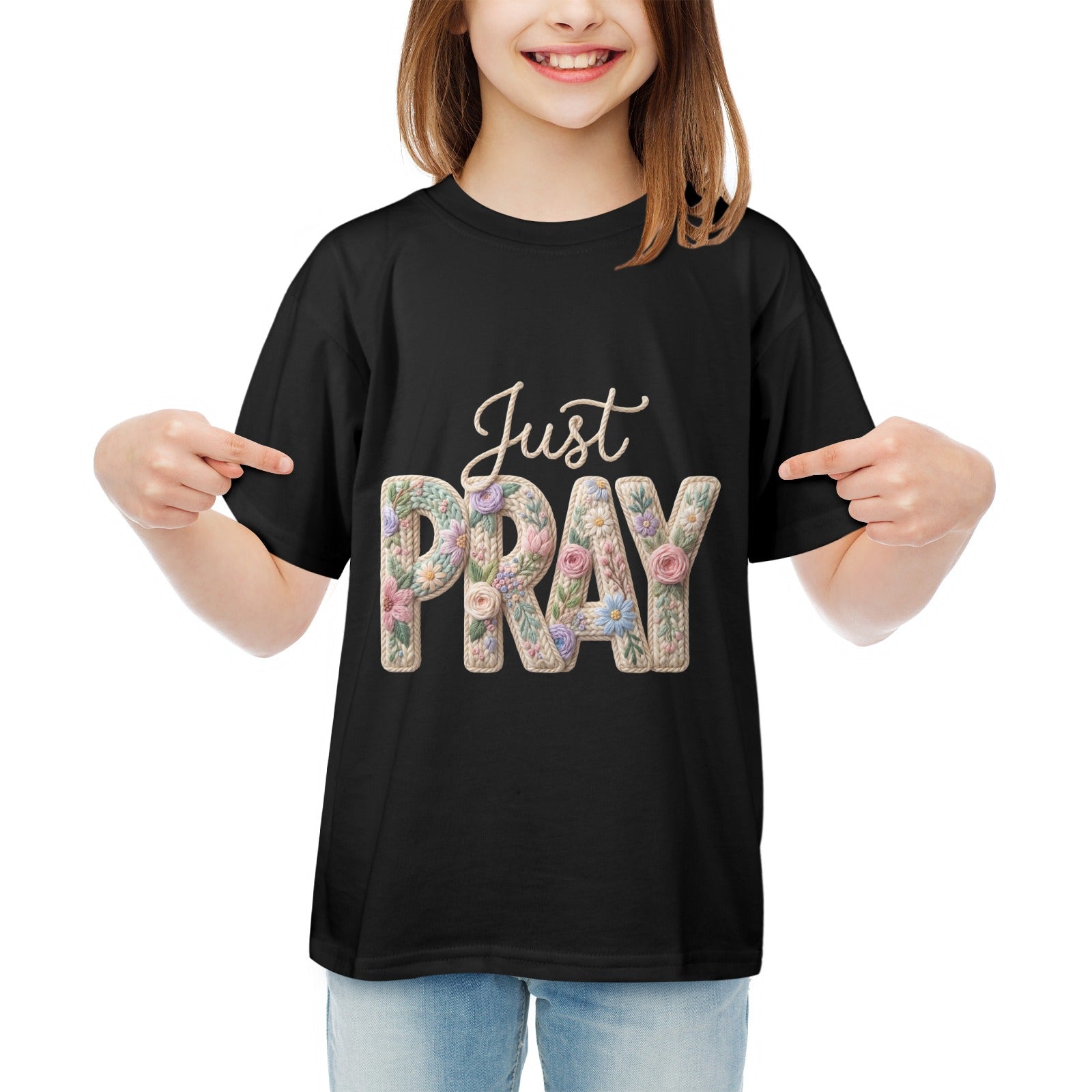 Just Pray Kids' T-Shirt in USA Size Front Print（Made in USA，Ships to USA Only）Free Shipping