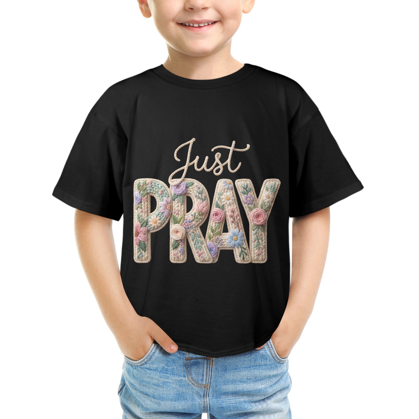Just Pray Kids' T-Shirt in USA Size Front Print（Made in USA，Ships to USA Only）Free Shipping