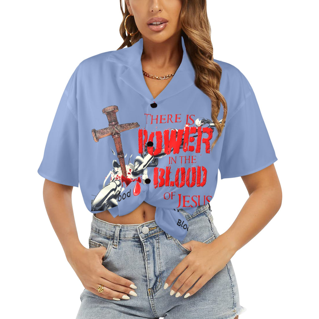 There is Power in the Blood of Jesus Women's All Over Print Hawaiian Shirt （Made in USA Ships to USA Only）