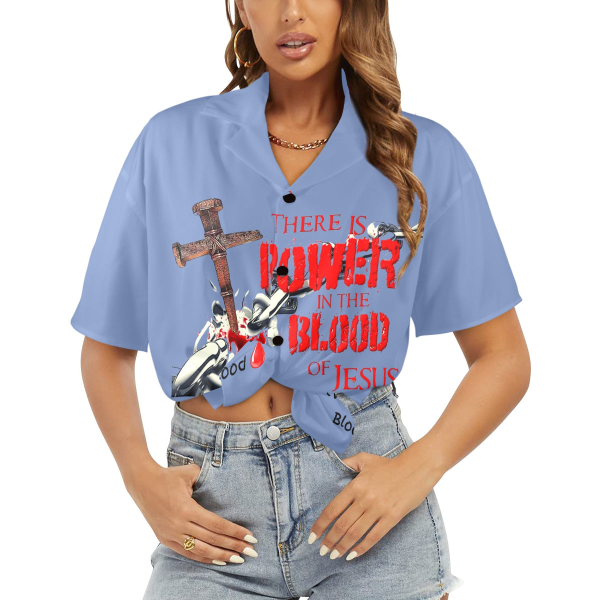 There is Power in the Blood of Jesus Women's All Over Print Hawaiian Shirt （Made in USA Ships to USA Only）
