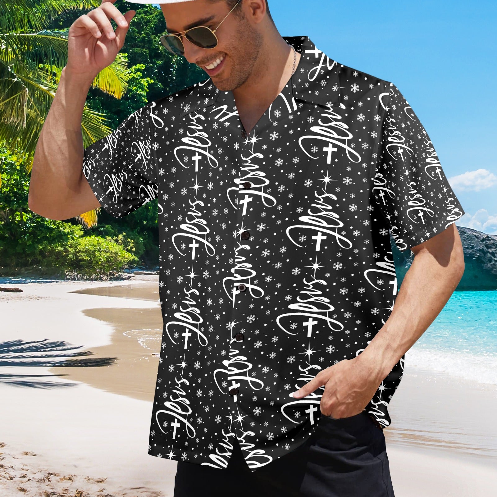 Men's All Over Print Jesus Christmas Dress Shirt Made In USA