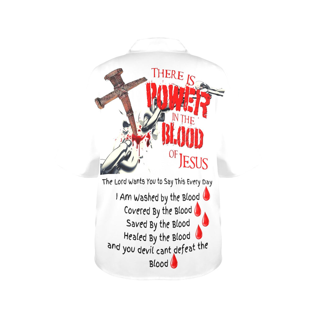 There is Power in the Blood of Jesus Women's All Over Print Hawaiian Shirt （Made in USA Ships to USA Only）