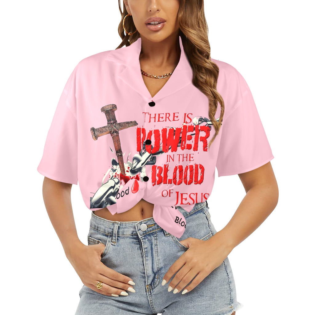 There is Power in the Blood of Jesus Women's All Over Print Hawaiian Shirt （Made in USA Ships to USA Only）