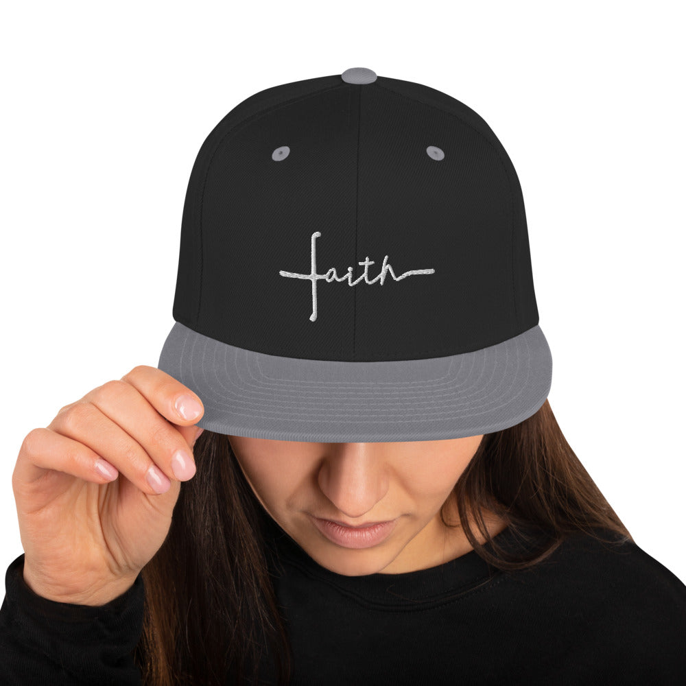 FAITH - White Embordered 3-D Puffed Snapback Hat