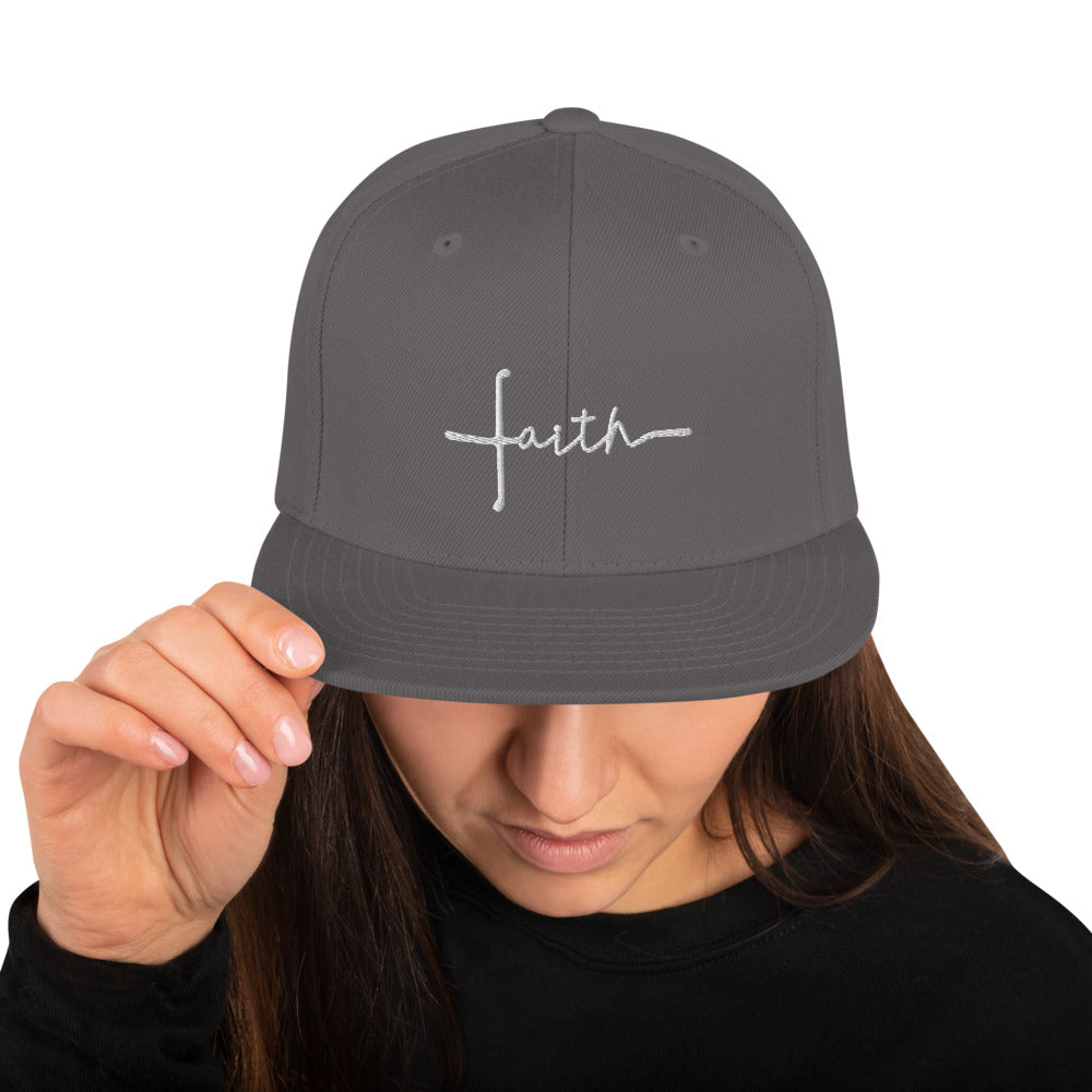 FAITH - White Embordered 3-D Puffed Snapback Hat