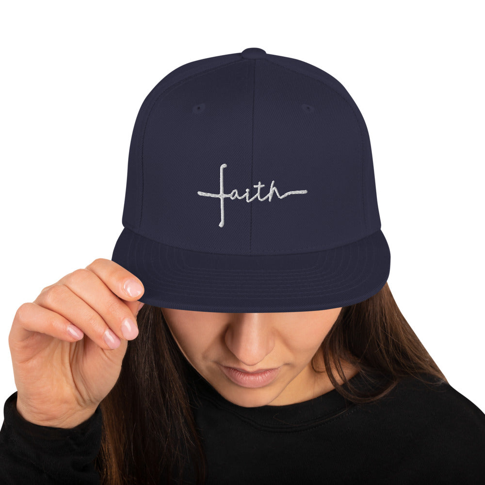 FAITH - White Embordered 3-D Puffed Snapback Hat