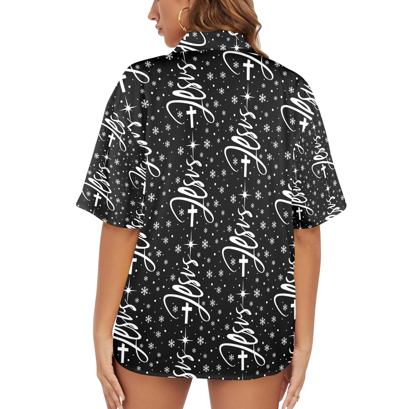 Women's All Over Print Christmas Jesus Shirt Made in USA
