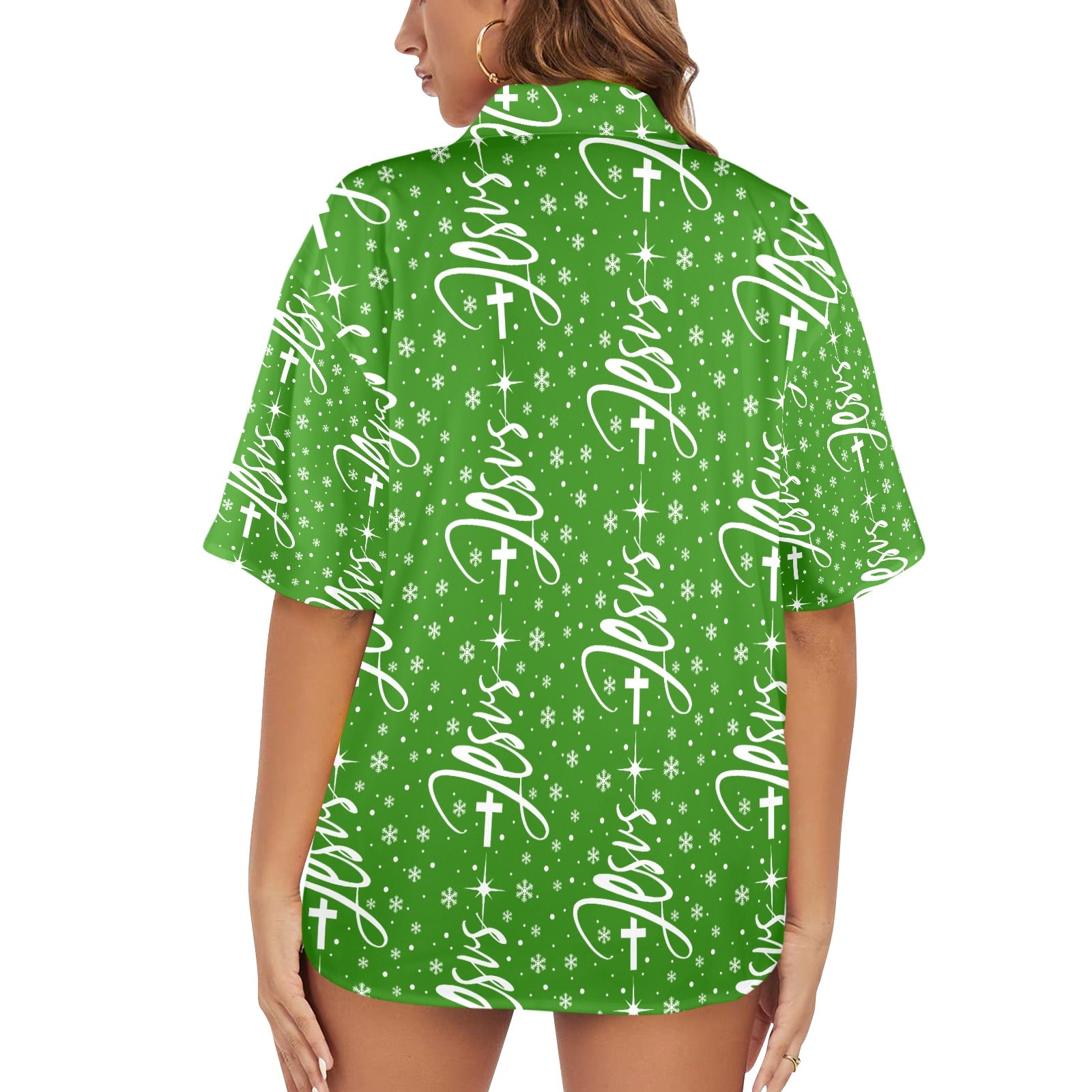 Women's All Over Print Jesus Christmas Shirt Made in USA