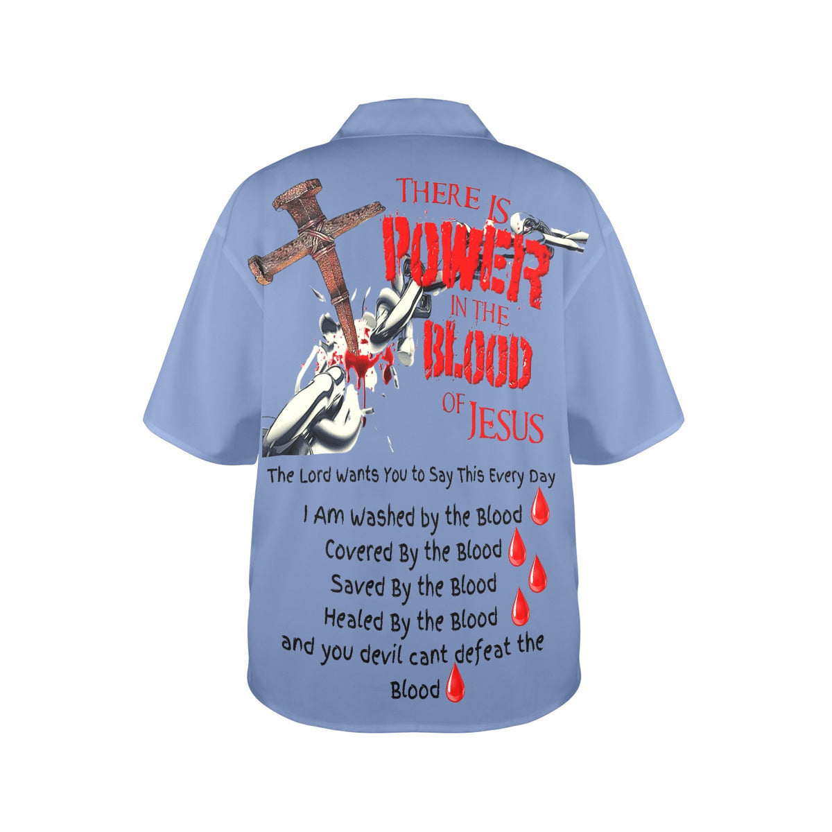 There is Power in the Blood of Jesus Women's All Over Print Hawaiian Shirt （Made in USA Ships to USA Only）
