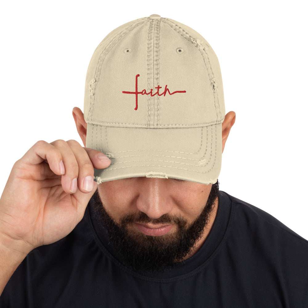 FAITH - Red Thread Distressed Dad Hat