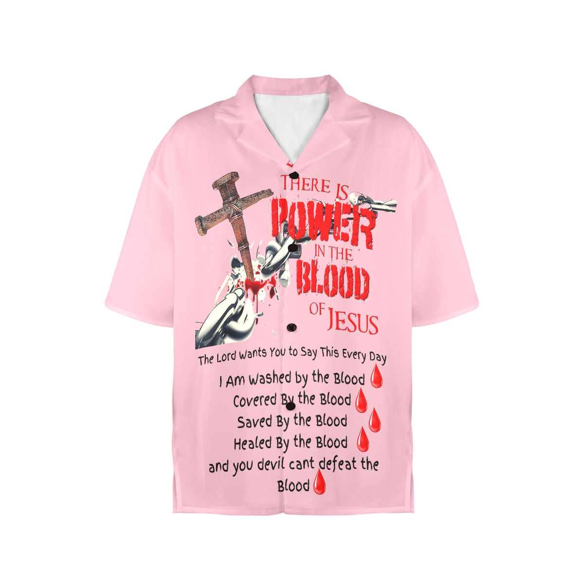There is Power in the Blood of Jesus Women's All Over Print Hawaiian Shirt （Made in USA Ships to USA Only）