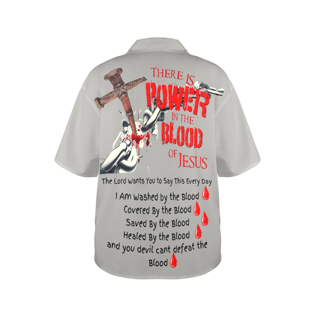 There is Power in the Blood of Jesus Women's All Over Print Hawaiian Shirt （Made in USA Ships to USA Only）