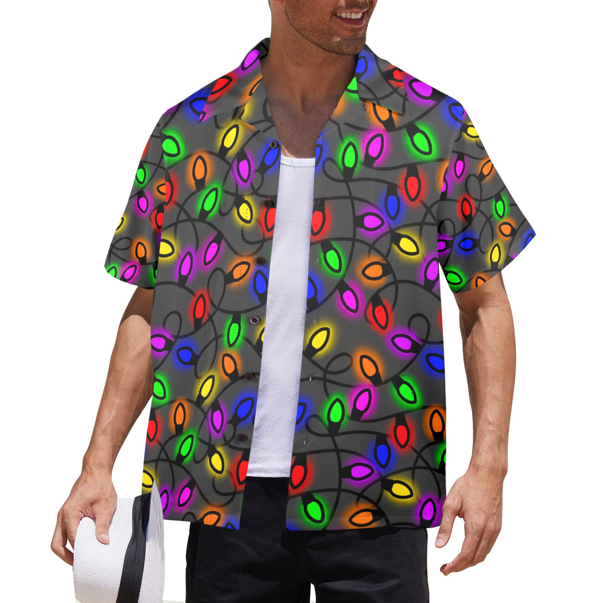 Men's All Over Print Christmas Light Bulbs Shirt Made In USA
