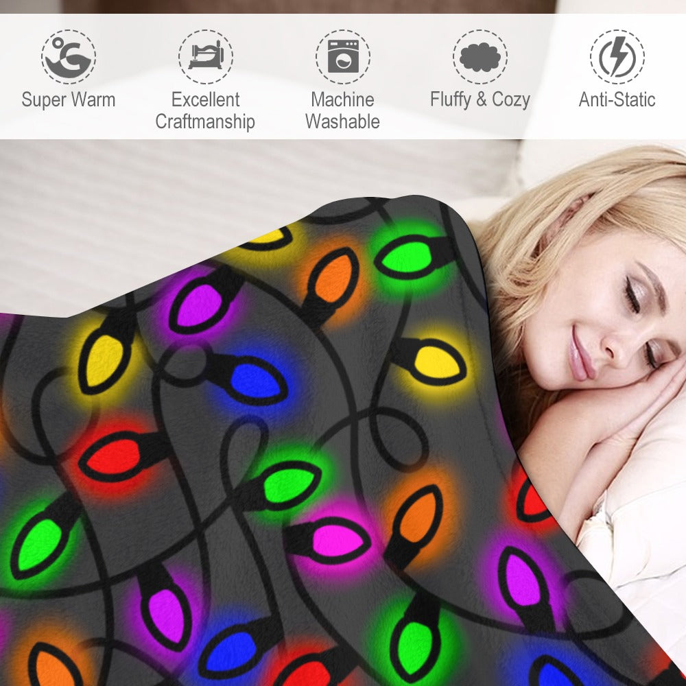Christmas Lights Ultra-Soft Flannel Blanket Multiple Sizes This One 60" x 80 - Made in the USA