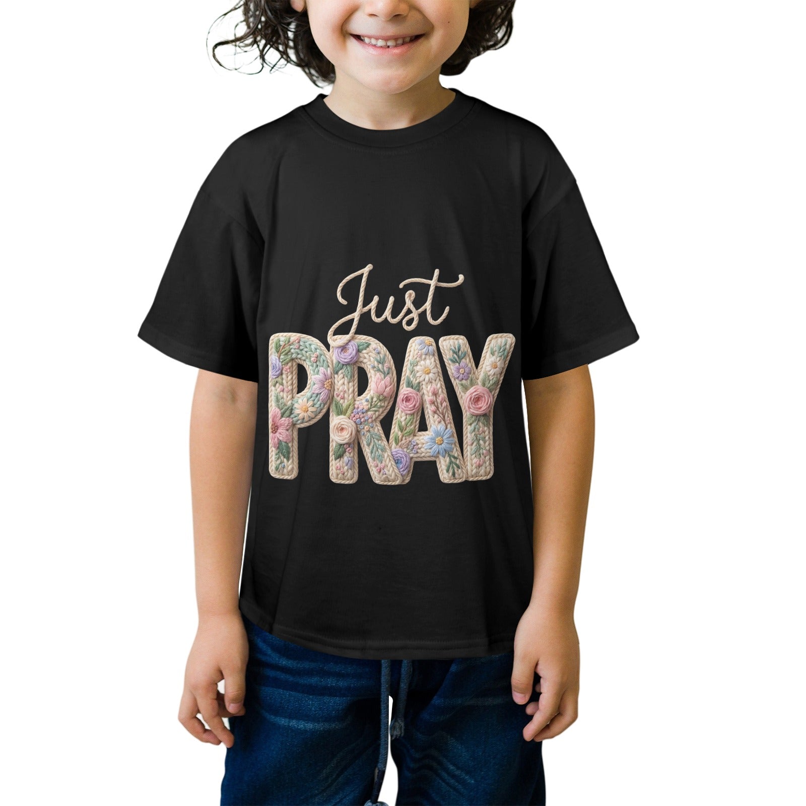 Just Pray Kids' T-Shirt in USA Size Front Print（Made in USA，Ships to USA Only）Free Shipping