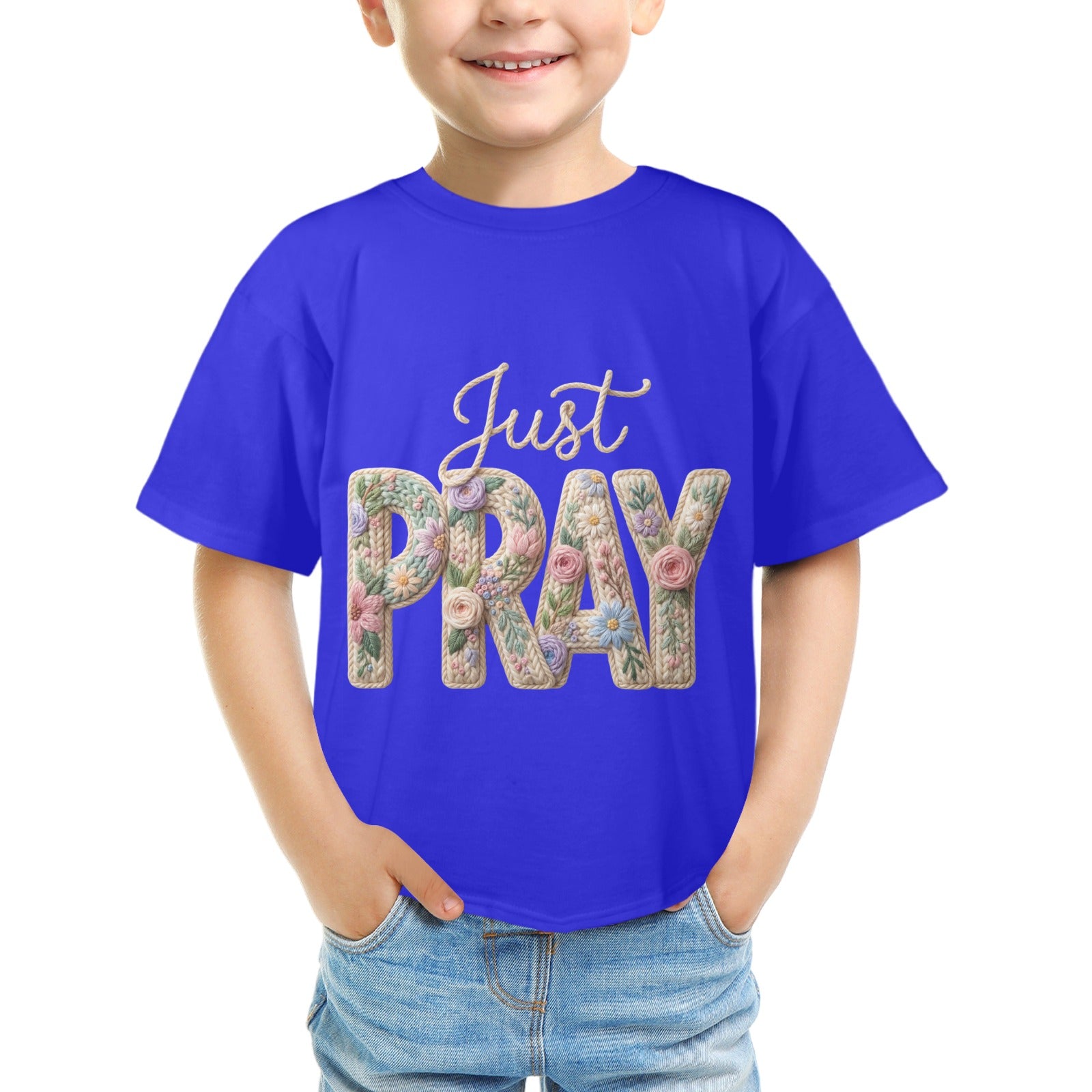 Just Pray Kids' T-Shirt in USA Size Front Print（Made in USA，Ships to USA Only）Free Shipping